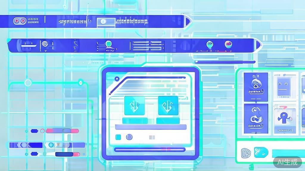 "Flat vector illustration of the future of scriptwriting with AI, dashboard style, soft blue gradient"