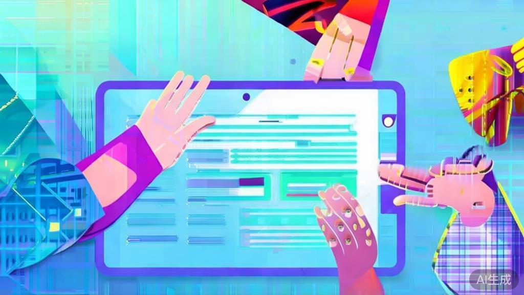 "Flat vector illustration of collaborative scriptwriting, featuring multiple users working together, soft blue gradient"