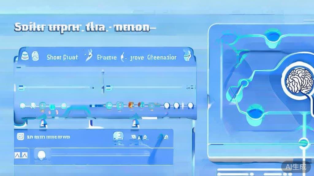 Flat vector illustration of AI short play script generation process, dashboard style, soft blue gradient