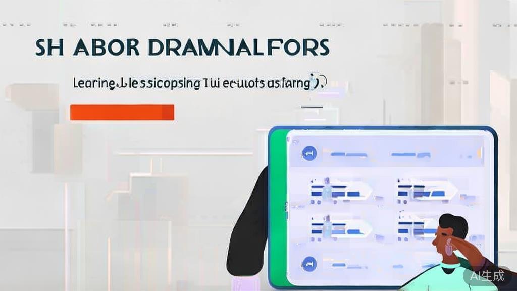 High-quality illustration of learning basic operations in AI short drama platform, minimal flat design