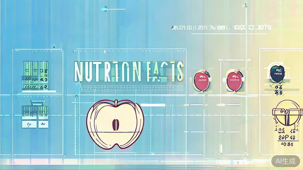 "Flat vector illustration of apple nutrition facts, dashboard style, soft blue gradient"