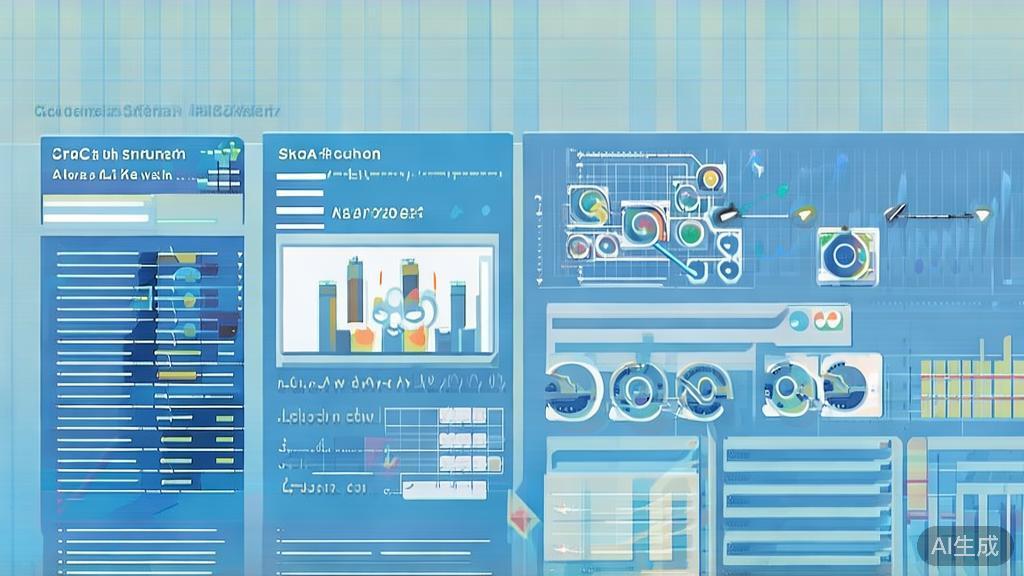 "Flat vector illustration of script structure analysis, dashboard style, soft blue gradient"