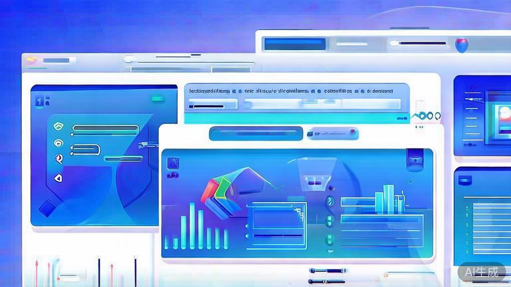 "Flat vector illustration of AI in content creation, dashboard style, soft blue gradient"