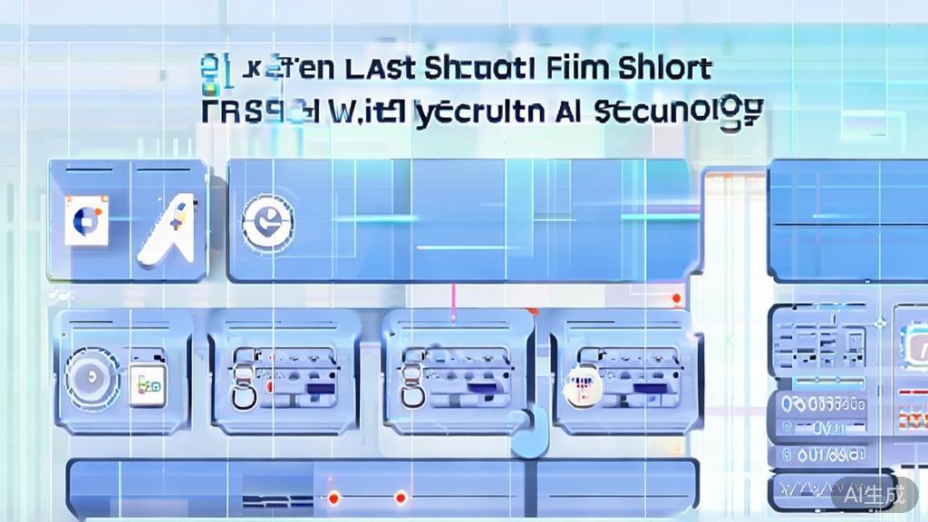 "Flat vector illustration of future trends in short film production with AI technology, dashboard style, soft blue gradient"