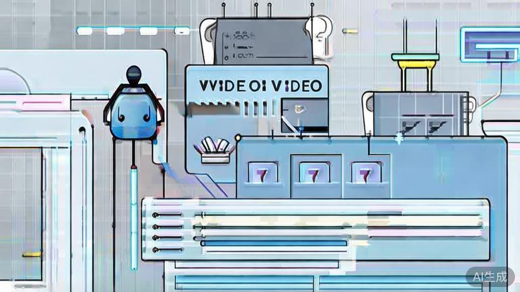 "High-quality business illustration regarding AI in video editing, minimal flat design"