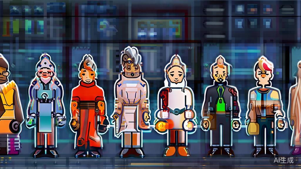 "High-quality business illustration of character design process in AI short plays, showcasing diverse character styles and features"