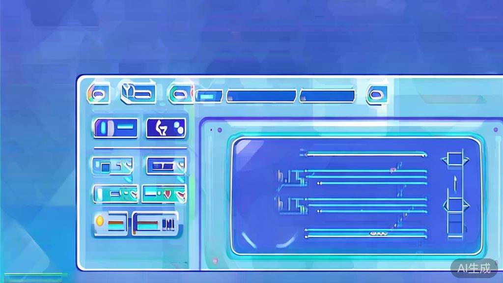 Flat vector illustration of AI script generator, dashboard style, soft blue gradient