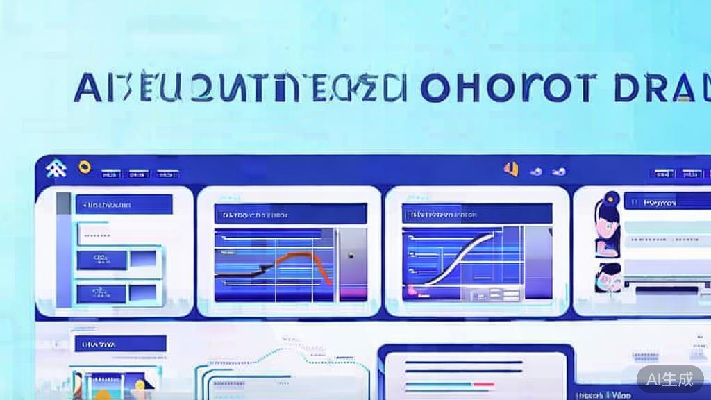 Flat vector illustration of future prospects in AI-generated short dramas, dashboard style, soft blue gradient