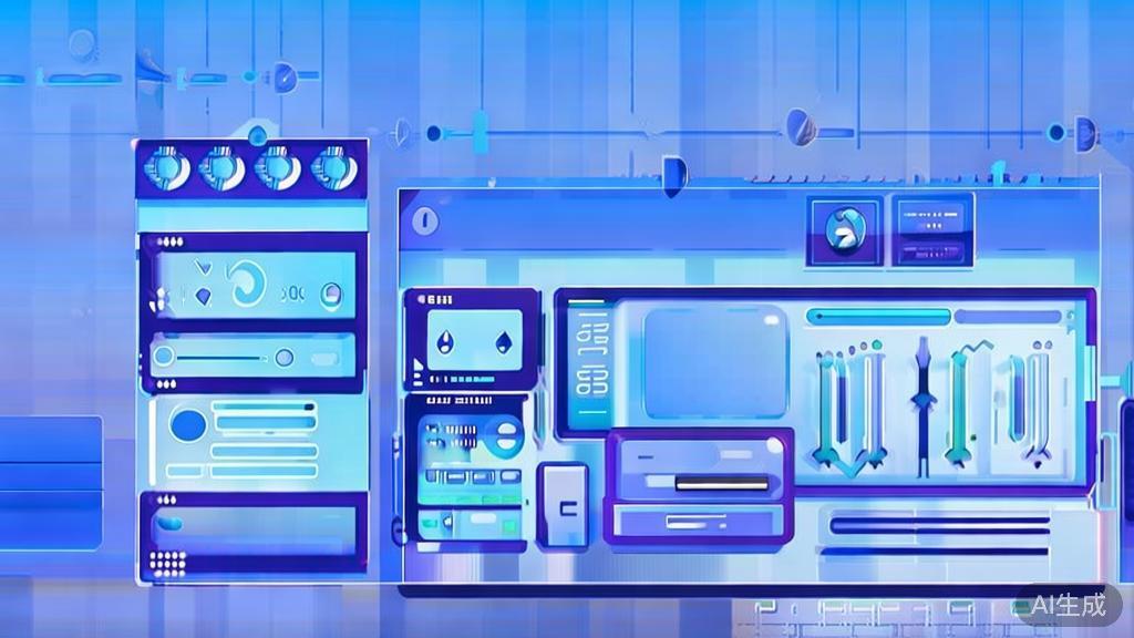 "Flat vector illustration of AI video content creation process, dashboard style, soft blue gradient"