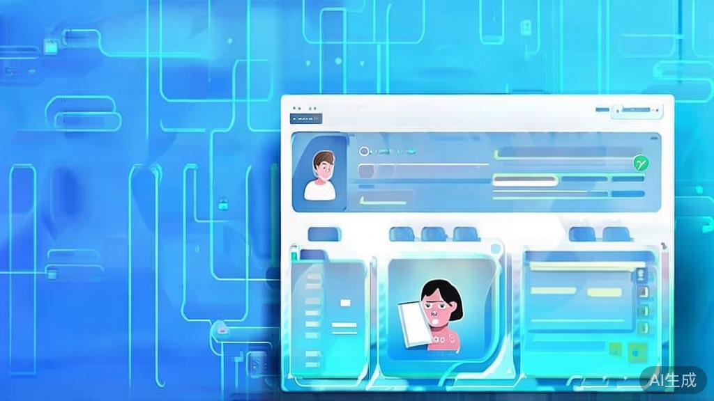 Flat vector illustration of a user analyzing writing tool features, dashboard style, soft blue gradient