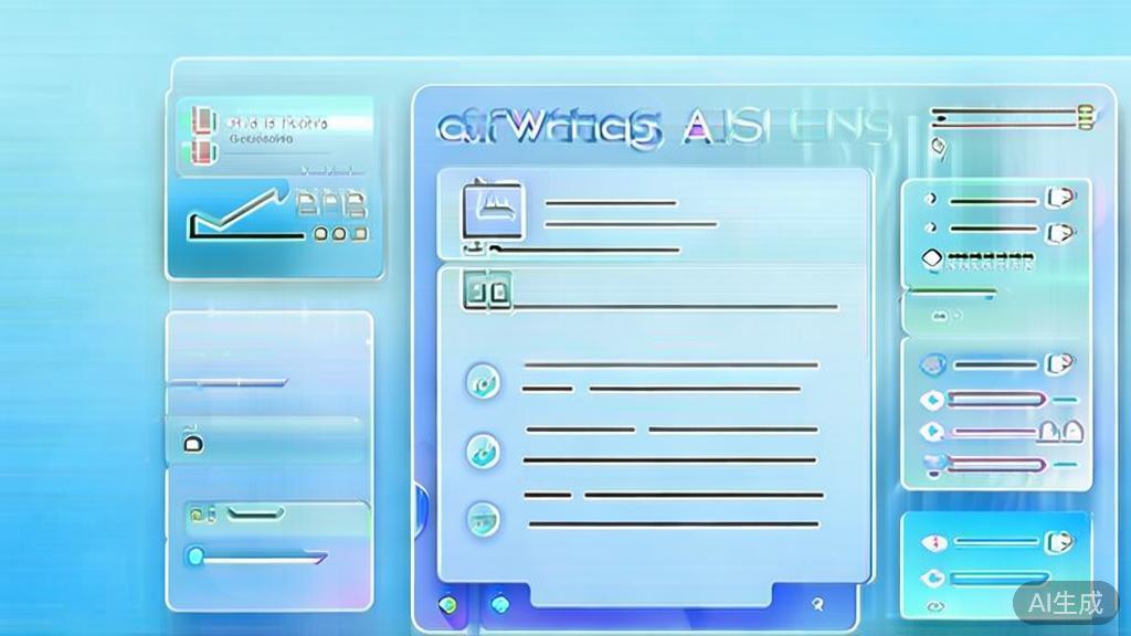 "Flat vector illustration of AI writing assistant features, dashboard style, soft blue gradient"