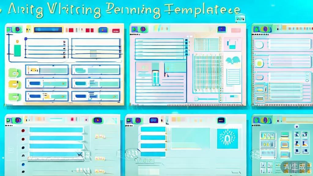"Flat vector illustration of diverse writing templates available in Nano Banana, dashboard style, soft blue gradient"