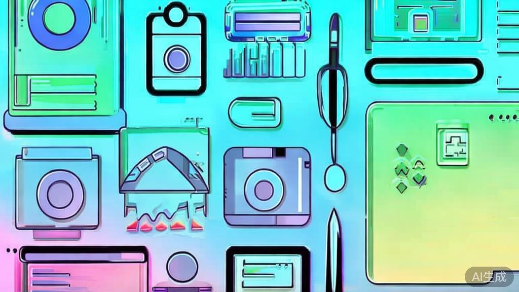 Flat vector illustration of content creation tools, dashboard style, soft blue gradient