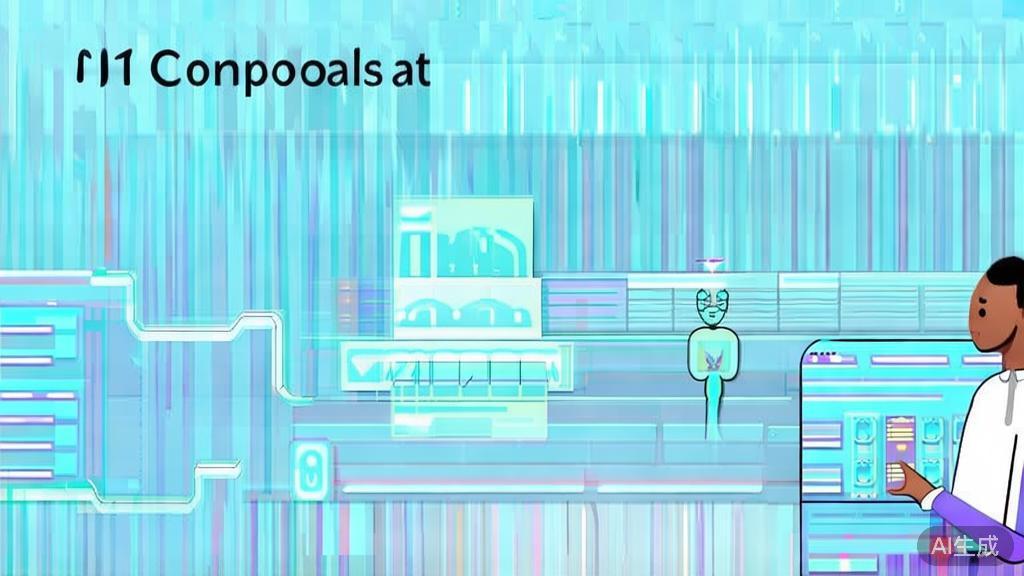 Flat vector illustration showing user interaction with AI tools, corporate style, soft blue gradient