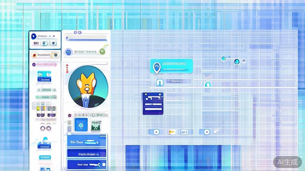 Flat vector illustration of an educational platform using Nano Banana for content creation, dashboard style, soft blue gradient