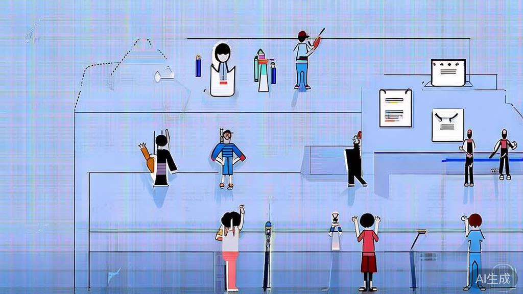 "Flat vector illustration of collaborative writing community, minimalist design, soft blue gradient"