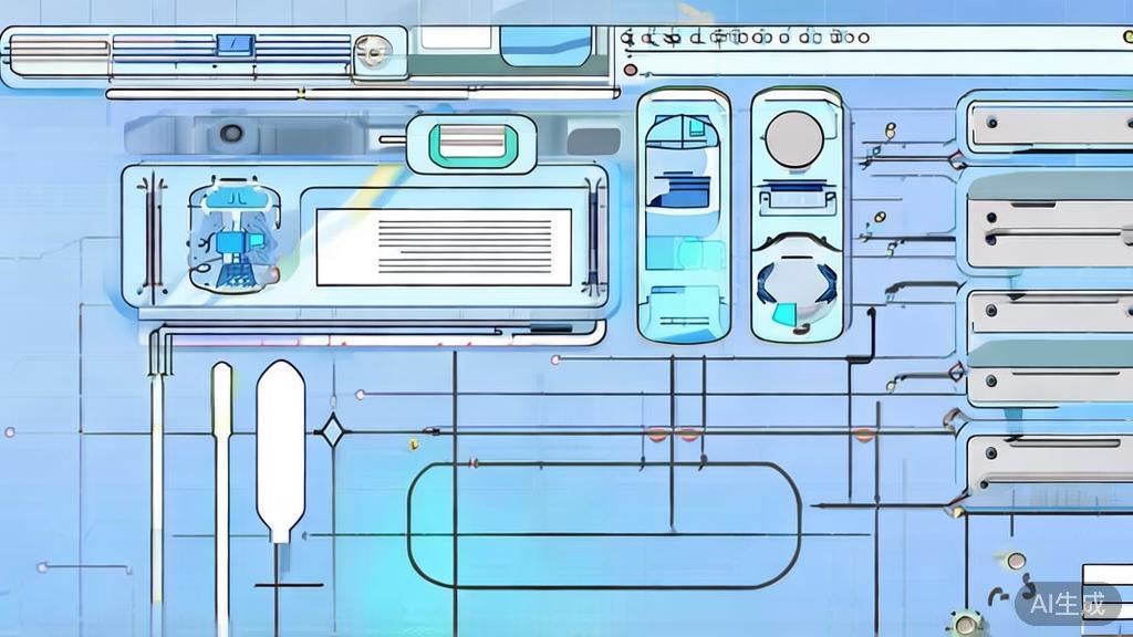 Flat vector illustration of AI writing engine architecture, dashboard style, soft blue gradient