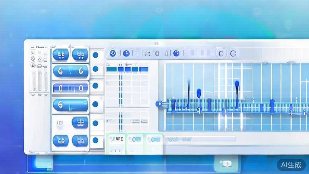 "Flat vector illustration of smart video editing, dashboard style, soft blue gradient"