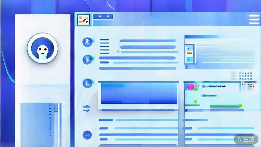 Flat vector illustration of AI script writing tool, dashboard style, soft blue gradient