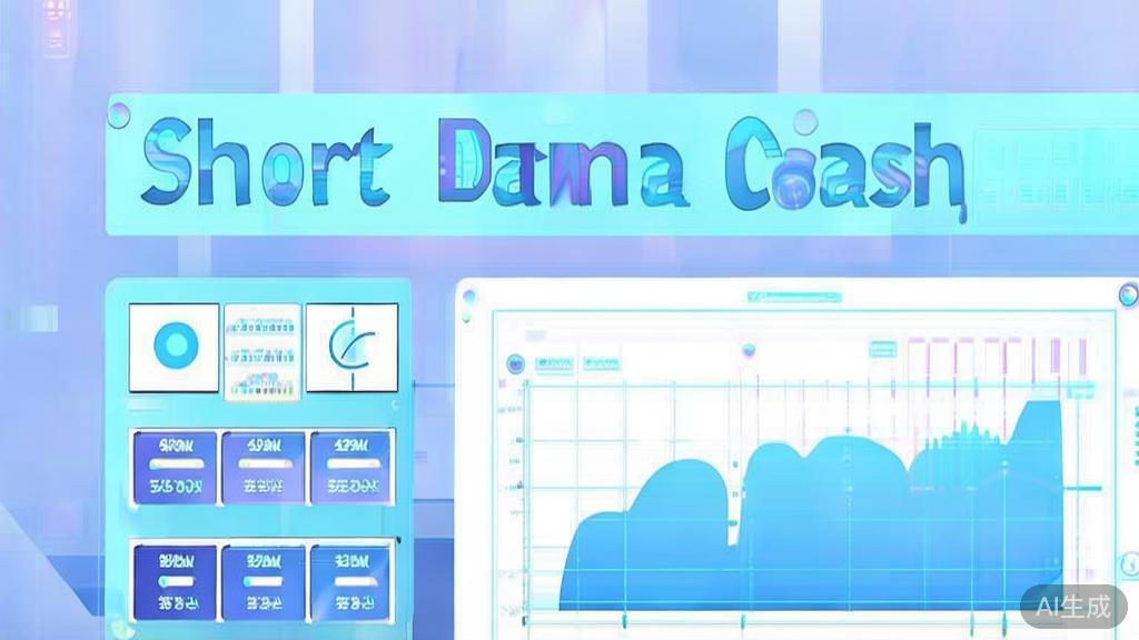 Flat vector illustration of successful short drama case study, dashboard style, soft blue gradient