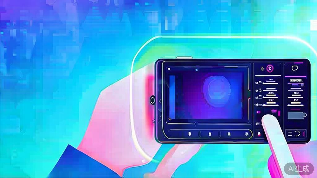 Flat vector illustration of a user editing a short video on a smartphone, dashboard style, soft blue gradient