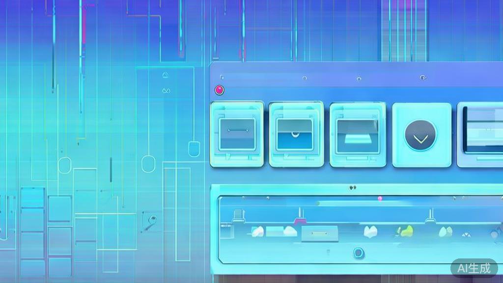 Flat vector illustration of Sora software interface, dashboard style, soft blue gradient