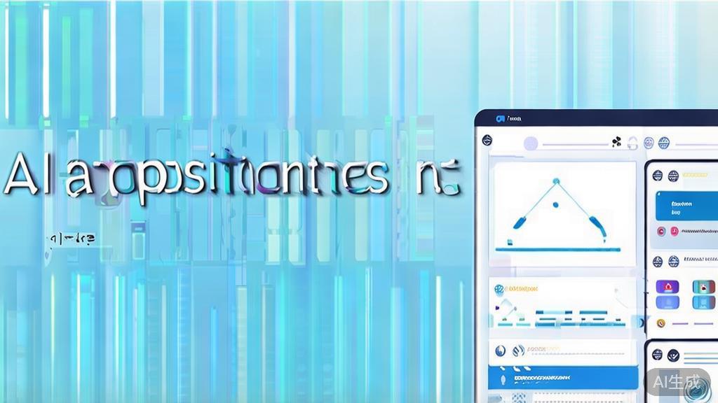 Flat vector illustration of AI applications in creative industries, dashboard style, soft blue gradient