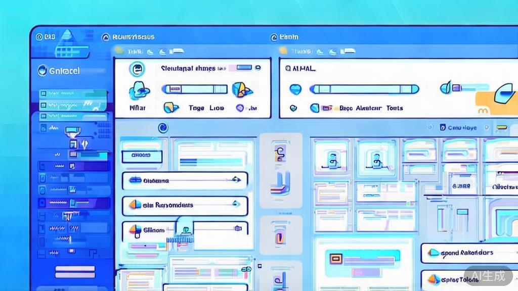Flat vector illustration of AI tools selection process, dashboard style, soft blue gradient
