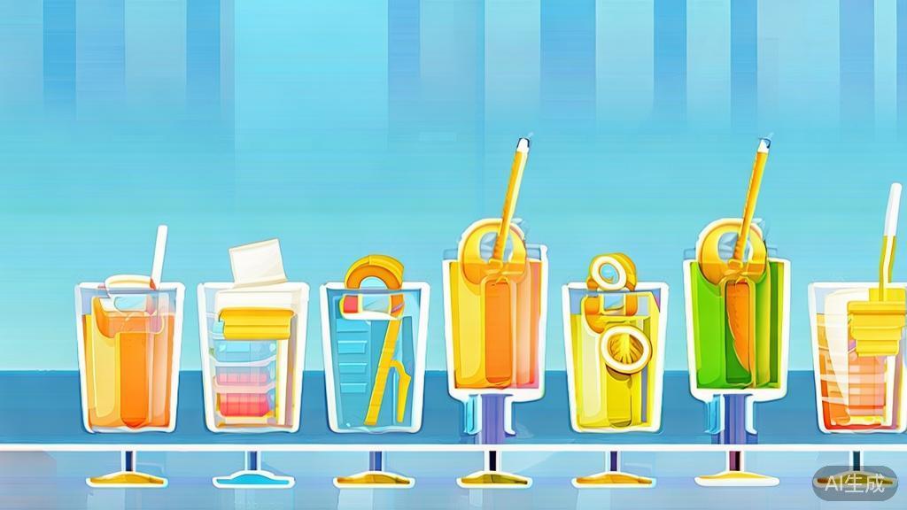 Flat vector illustration of banana drinks, dashboard style, soft blue gradient