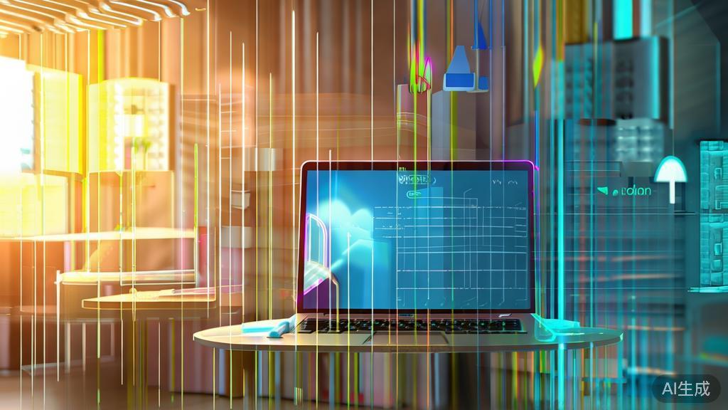 "Creative workspace with nanobanana interface on a laptop, soft blue gradient background"