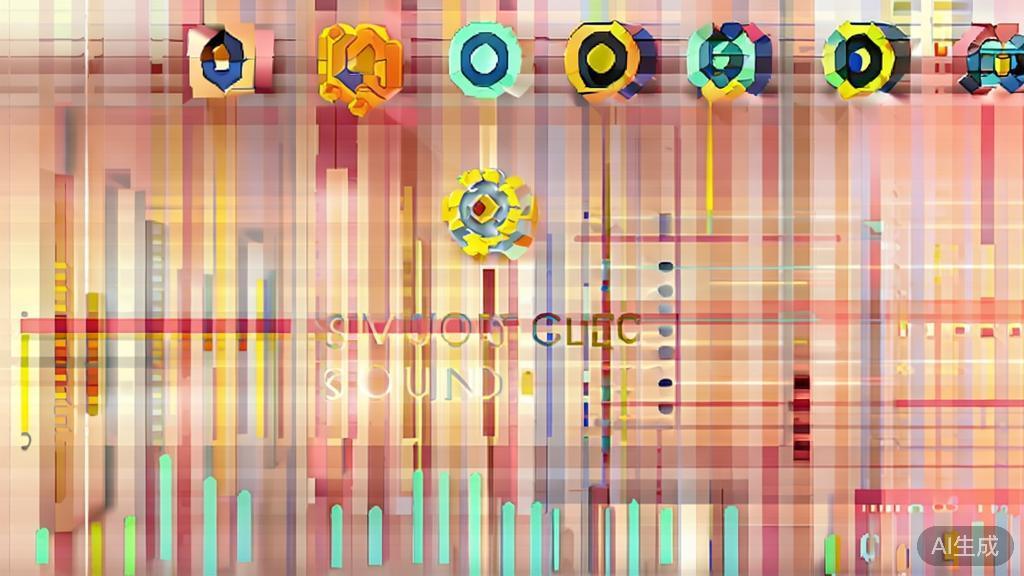 "High-quality illustration of sound effects and music library for video editing, minimal flat design"