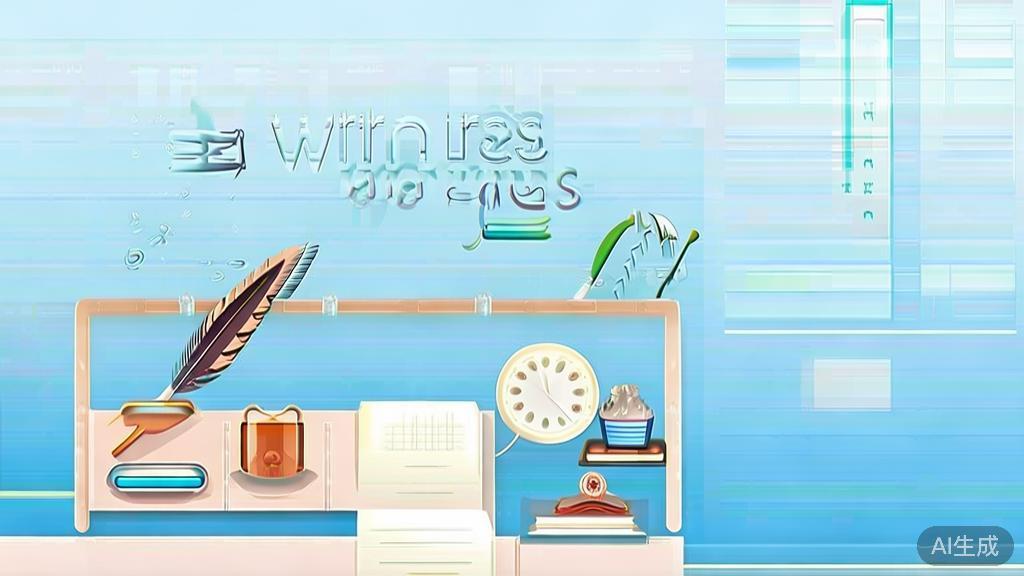 Flat vector illustration of traditional writing process, dashboard style, soft blue gradient