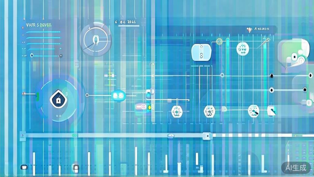 Flat vector illustration of network security measures, dashboard style, soft blue gradient