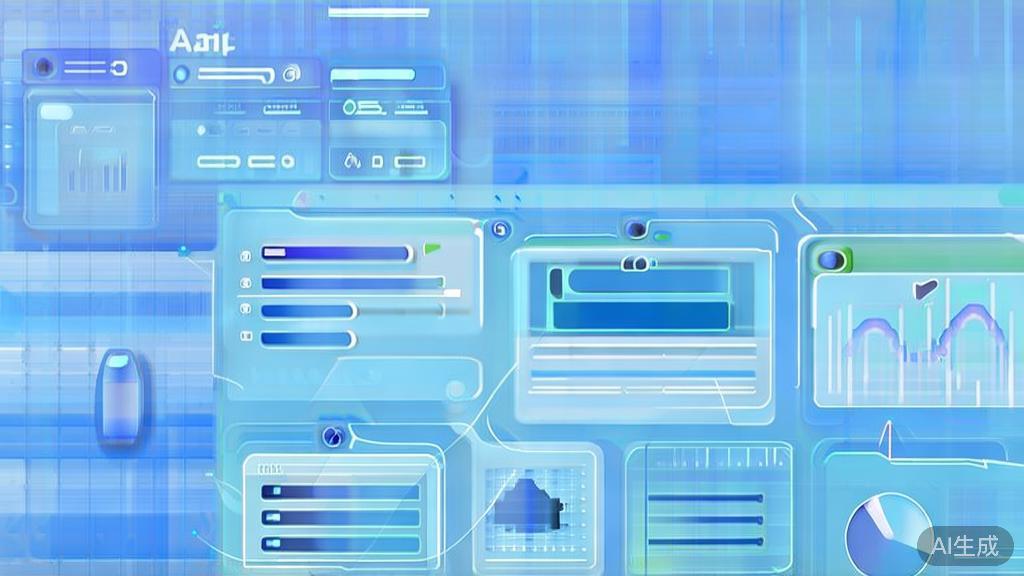 Flat vector illustration of AI writing trends, dashboard style, soft blue gradient