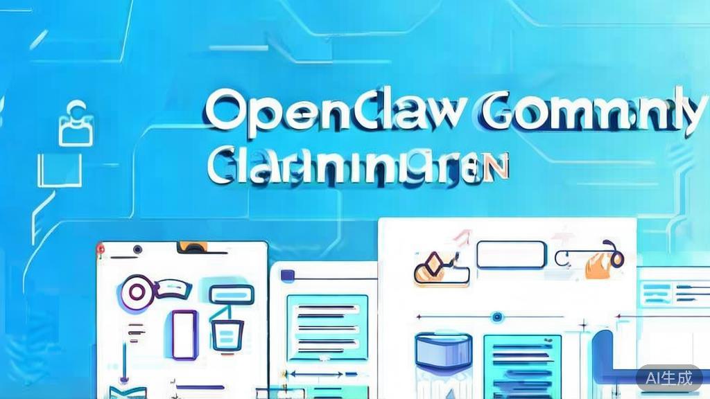 Flat vector illustration of OpenClaw community interaction, dashboard style, soft blue gradient
