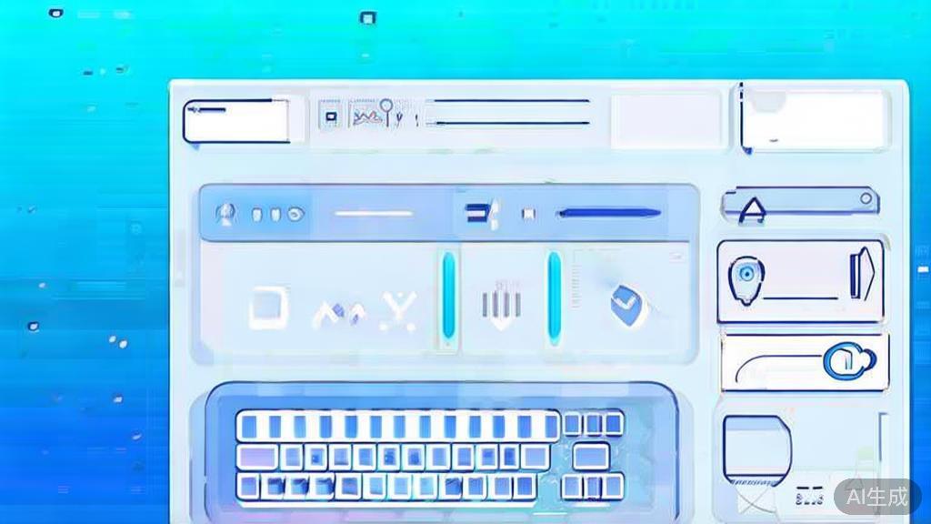 Flat vector illustration of AI writing tools, dashboard style, soft blue gradient