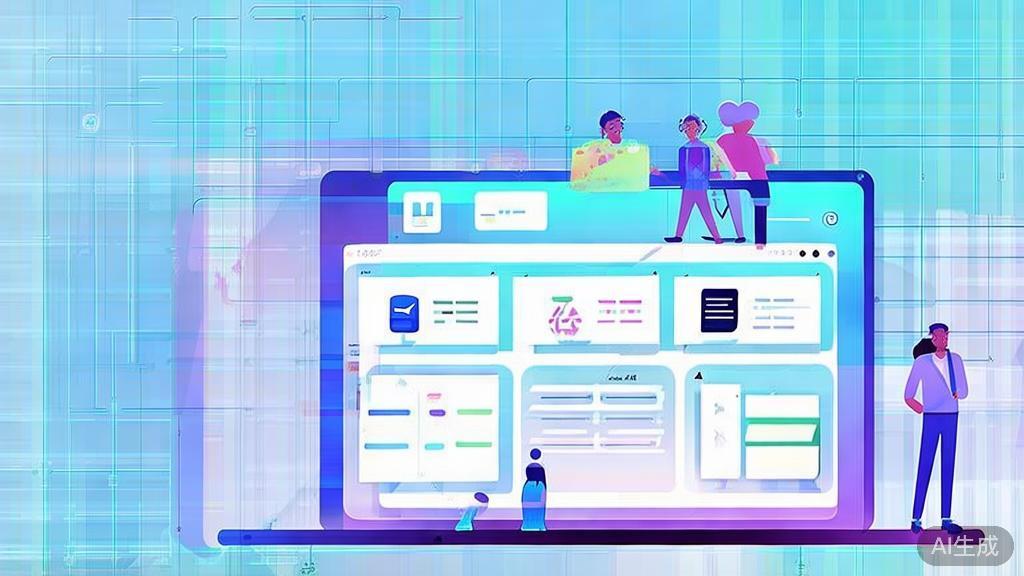 Flat vector illustration of teamwork and community learning around OpenClaw, dashboard style, soft blue gradient