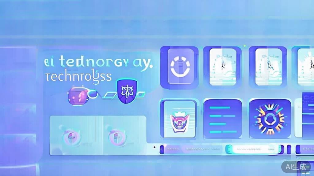 Flat vector illustration of AI technology trends, dashboard style, soft blue gradient