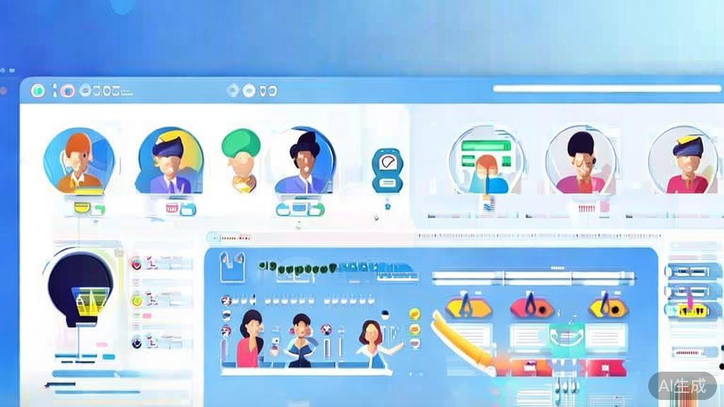 "Flat vector illustration of community support in technology, dashboard style, soft blue gradient"