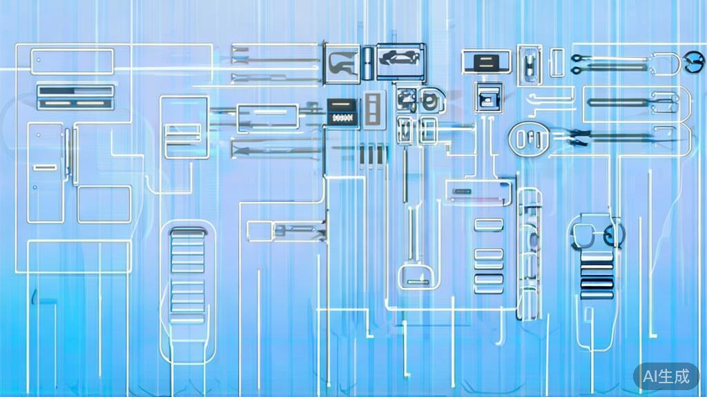 "Flat vector illustration of server requirements, showcasing hardware components, soft blue gradient"