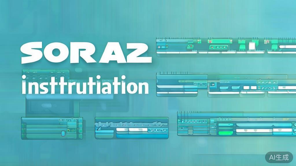Flat vector illustration of SORA2 installation process, dashboard style, soft blue gradient