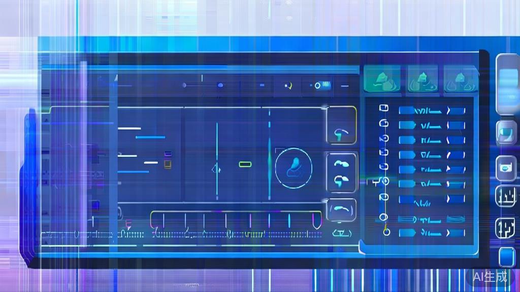 Flat vector illustration of AI in short film production, dashboard style, soft blue gradient