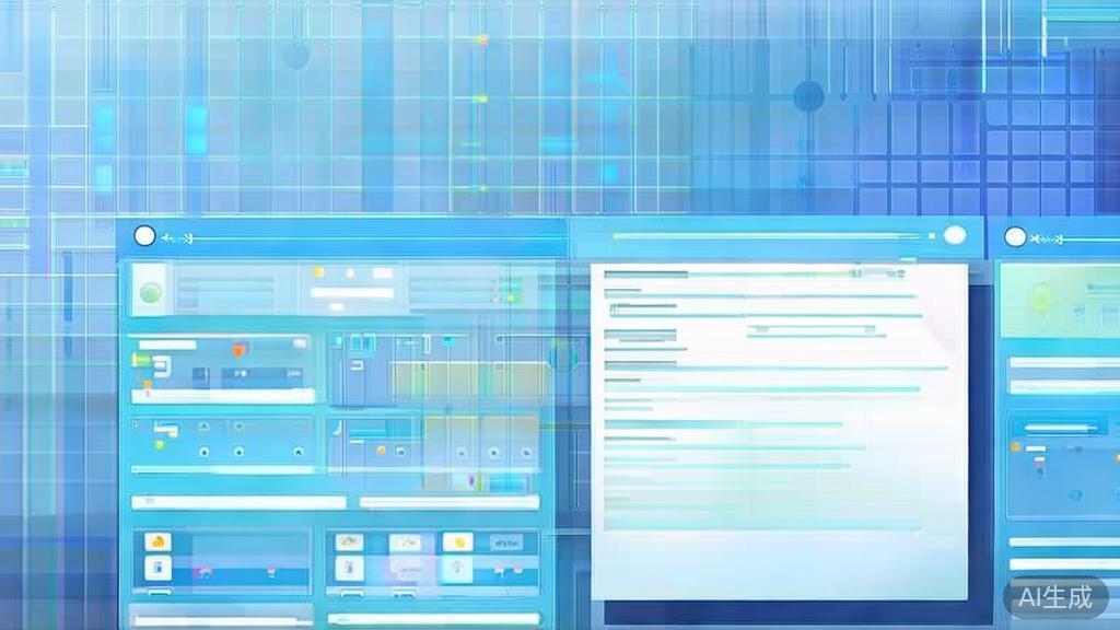 Flat vector illustration of AI script writing software, dashboard style, soft blue gradient