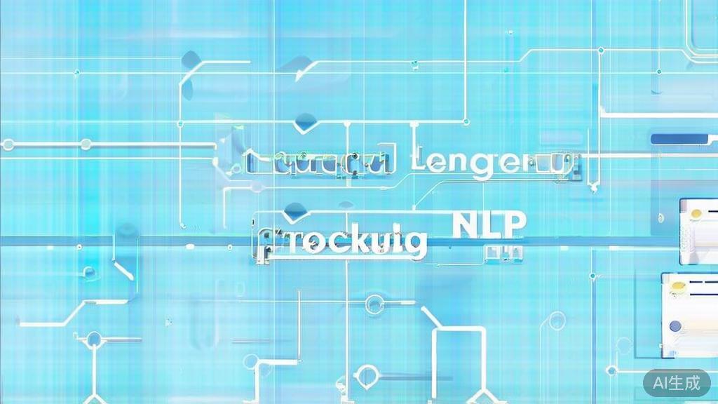 "Flat vector illustration of natural language processing concept, dashboard style, soft blue gradient"