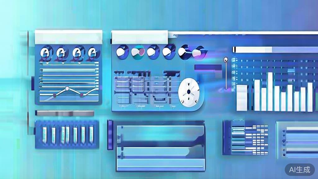 Flat vector illustration of data analysis, dashboard style, soft blue gradient