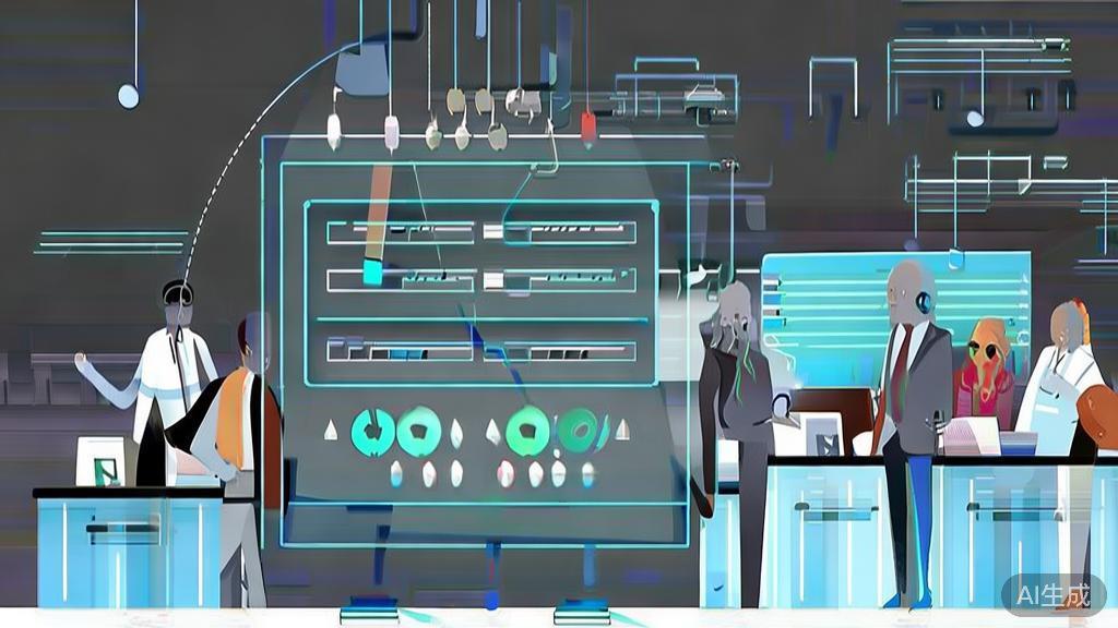 High-quality business illustration regarding sound effects and music selection using AI, minimal flat design