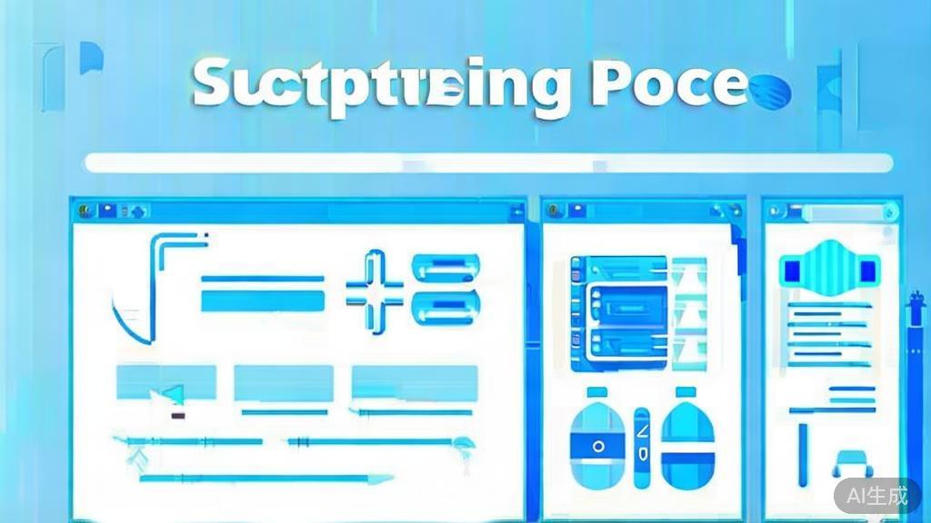 Flat vector illustration of scriptwriting process, dashboard style, soft blue gradient