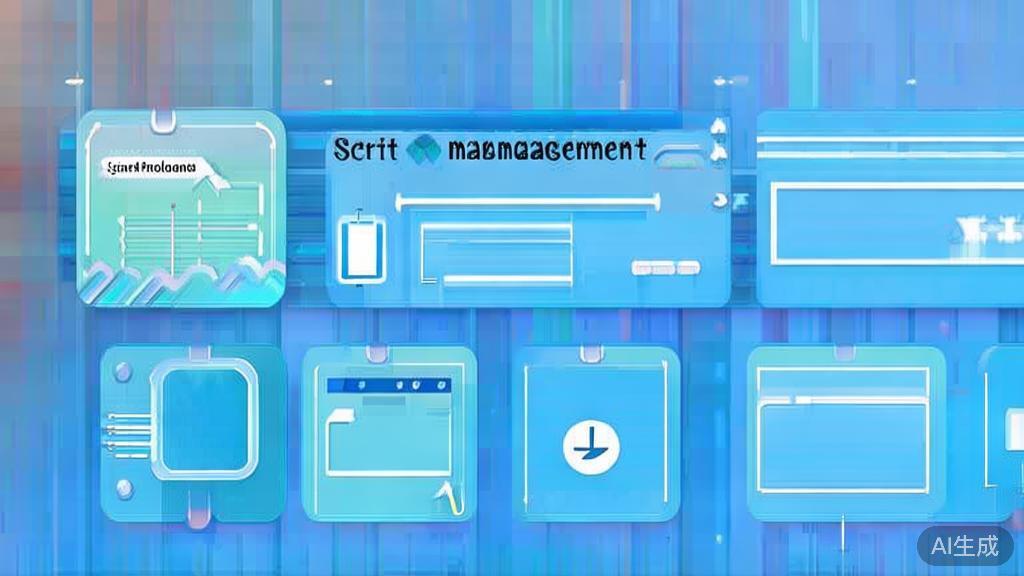 Flat vector illustration of script management in production, dashboard style, soft blue gradient