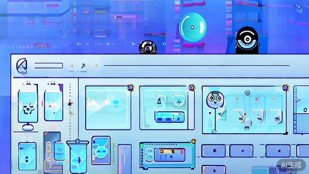 "Flat vector illustration of AI in animation creation, dashboard style, soft blue gradient"