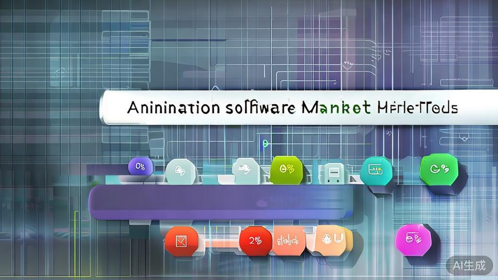 High-quality business illustration regarding animation software market trends, minimal flat design